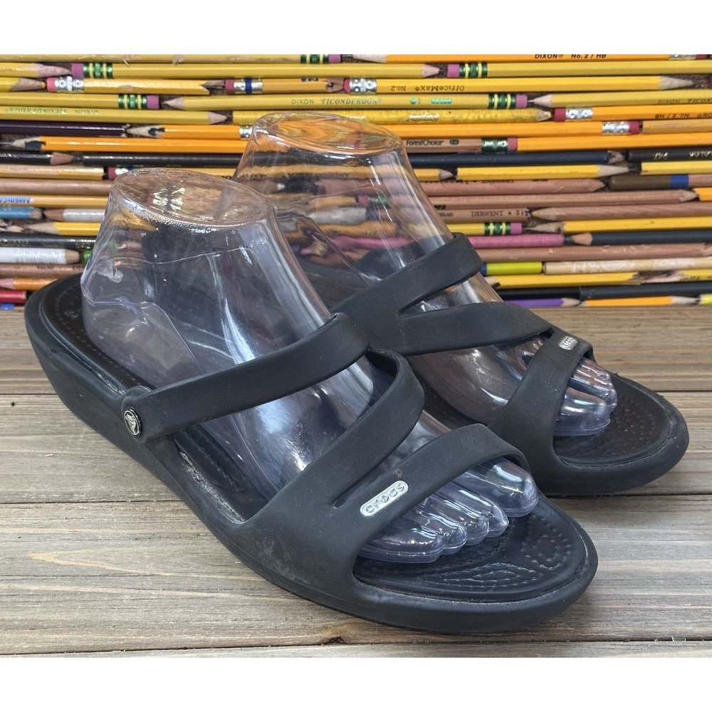 Crocs Patricia Sandals Wedge Slides Black Sz 11 Women's
